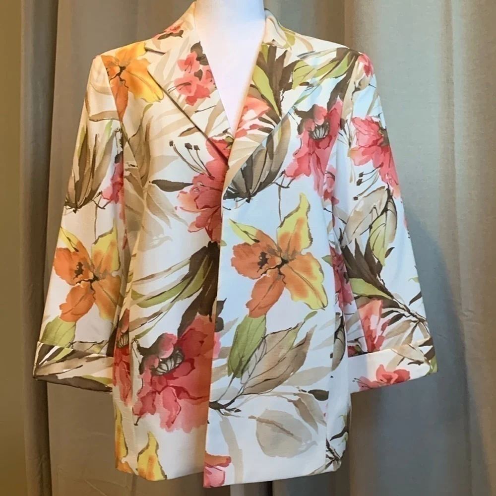 NWOT - Alfred Dunner Buttonless Floral Blazer Size 12 - NWOT - Picture 1 of 16